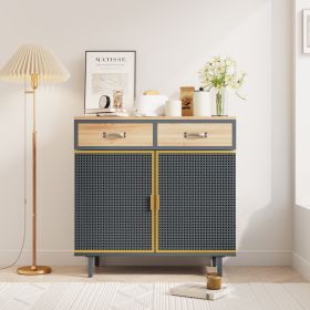 31.5'' Wide 2 Drawer Sideboard, Modern Furniture Decor, Made with Iron + Carbonized Bamboo, Easy Assembly