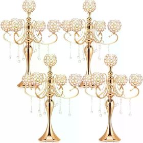 4 Pcs 25.6' 5 Arm Candle Holder Centerpieces Gold Crystal Centerpieces Crystal Candle Holders Dining Table Center Vase Kerzen