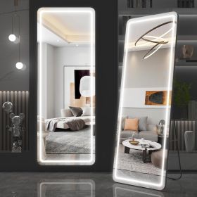 65"x22" Full Length Floor Mirror LED Whole Body Mirror,Wall Mounted with Lights,Vanity Mirror,with Dimming&3 Color Modes Black