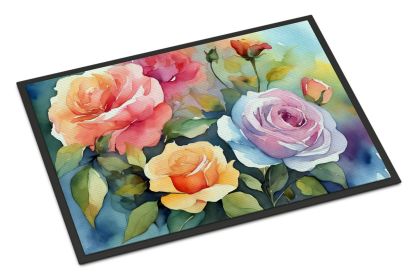 NEW Roses in Watercolor Doormat Front Door Mat Indoor Outdoor Rugs for Entryway, Non Slip Washable Low Pile, 18H X 27W