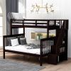 Stairway Twin-Over-Full Bunk Bed with Storage and Guard Rail for Bedroom, Espresso color