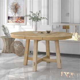 Farmhouse Round Extendable Dining Table with 16" Leaf Wood Kitchen Table (Natural Wood Wash)