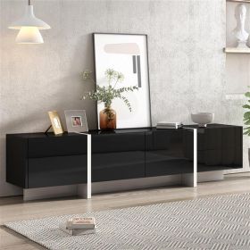 White & Black Contemporary Rectangle Design TV Stand, Unique Style TV Console Table for TVs Up to 80''