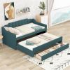 Twin Size Upholstered Daybed with Trundle and Three Drawers,Green