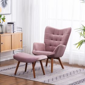 Leiria Contemporary Silky Velvet Tufted Accent Chair with Ottoman, Mauve