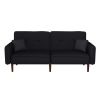 Convertible Sofa Bed with Wood Legs in Cotton Linen Fabric(Black)