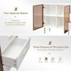 Modern Sideboard MDF Buffet Cabinet Marble Sticker Tabletop and Amber-yellow Tempered Glass Doors with Gold Metal Legs & Handles (White)