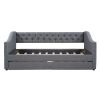 Upholstered Twin Size daybed with Two Drawers, Wood Slat Support, Gray