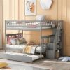 Full over Full Bunk Bed with Trundle and Staircase,Gray