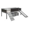 Twin size Loft Bed Wood Bed with Two Storage Boxes - Gray