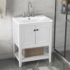 [VIDEO] 24" White Modern Sleek Bathroom Vanity Elegant Ceramic Sink with Solid Wood Frame Open Style Shelf