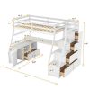 Twin Size Loft Bed with 7 Drawers 2 Shelves and Desk - White