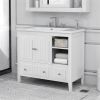 [VIDEO] 36" Bathroom Vanity with Ceramic Basin, Bathroom Storage Cabinet with Two Doors and Drawers, Solid Frame, Metal Handles, White