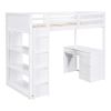 Twin Size Loft Bed with Ladder, Shelves, and Desk, White