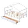 Full Size Wooden House Bed with Drawers, White