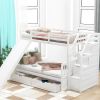 Twin over Full Bunk Bed with Drawers,Storage and Slide, Multifunction, White