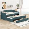 Twin Size Upholstered Daybed with Trundle and Three Drawers,Green