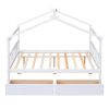 Full Size Wooden House Bed with Drawers, White