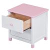 Wooden Nightstand with Two Drawers for Kids,End Table for Bedroom,White+Pink