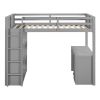 Twin Size Loft Bed with Ladder, Shelves, and Desk, Gray