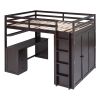 Full size Loft Bed with Drawers,Desk,and Wardrobe-Espresso