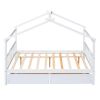 Full Size Wooden House Bed with Drawers, White