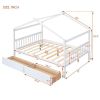 Full Size Wooden House Bed with Drawers, White