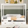 Twin Size Wooden Canopy Daybed with 3 in 1 Storage Drawers,White