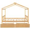 Full Size House Platform Bed with Two Drawers,Headboard and Footboard,Roof Design,Natural