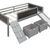 Twin size Loft Bed Wood Bed with Two Storage Boxes - Gray