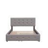 Upholstered Platform Bed with 2 Drawers and 1 Twin XL Trundle, Linen Fabric, Queen Size - Light Gray