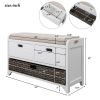 Storage Bench with Removable Basket and 2 Drawers, Fully Assembled Shoe Bench with Removable Cushion (White)