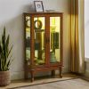 Cabinet Lighted Diapaly Cabinet with Adjustable Shelves and Mirrored Back Panel, Tempered Glass Doors (Oak, 3 Tier), (E26 light bulb not included)