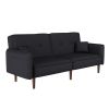 Convertible Sofa Bed with Wood Legs in Cotton Linen Fabric(Black)