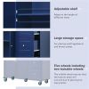 Rolling Mobile Kitchen Island with Drop Leaf - Solid Wood Top, Locking Wheels & Storage Cabinet 52.7 Inch Width(Dark blue)