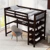 Twin Size Loft Bed with Storage Shelves and Under-bed Desk, Espresso