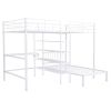 Full Over Twin Metal Bunk Bed with Built-in Desk, Shelves and Ladder, White