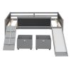 Twin size Loft Bed Wood Bed with Two Storage Boxes - Gray