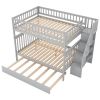 Full over Full Bunk Bed with Trundle and Staircase,Gray