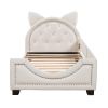 Twin Size Upholstered Daybed with Carton Ears Shaped Headboard, White