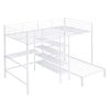 Full Over Twin Metal Bunk Bed with Built-in Desk, Shelves and Ladder, White