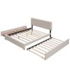 Upholstered Platform Bed with 2 Drawers and 1 Twin XL Trundle, Linen Fabric, Queen Size - Dark Beige