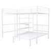 Full Over Twin Metal Bunk Bed with Built-in Desk, Shelves and Ladder, White