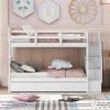 Stairway Twin-Over-Twin Bunk Bed with Three Drawers for Bedroom, Dorm - White