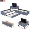 L-shaped Upholstered Platform Bed with Trundle and Two Drawers Linked with built-in Desk,Twin,Gray