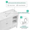 [VIDEO] 36" Bathroom Vanity with Ceramic Basin, Bathroom Storage Cabinet with Two Doors and Drawers, Solid Frame, Metal Handles, White