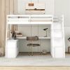 Twin Size Loft Bed with 7 Drawers 2 Shelves and Desk - White