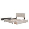 Upholstered Platform Bed with 2 Drawers and 1 Twin XL Trundle, Linen Fabric, Queen Size - Dark Beige