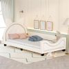 Twin Size Upholstered Daybed with Carton Ears Shaped Headboard, White