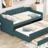 Twin Size Upholstered Daybed with Trundle and Three Drawers,Green